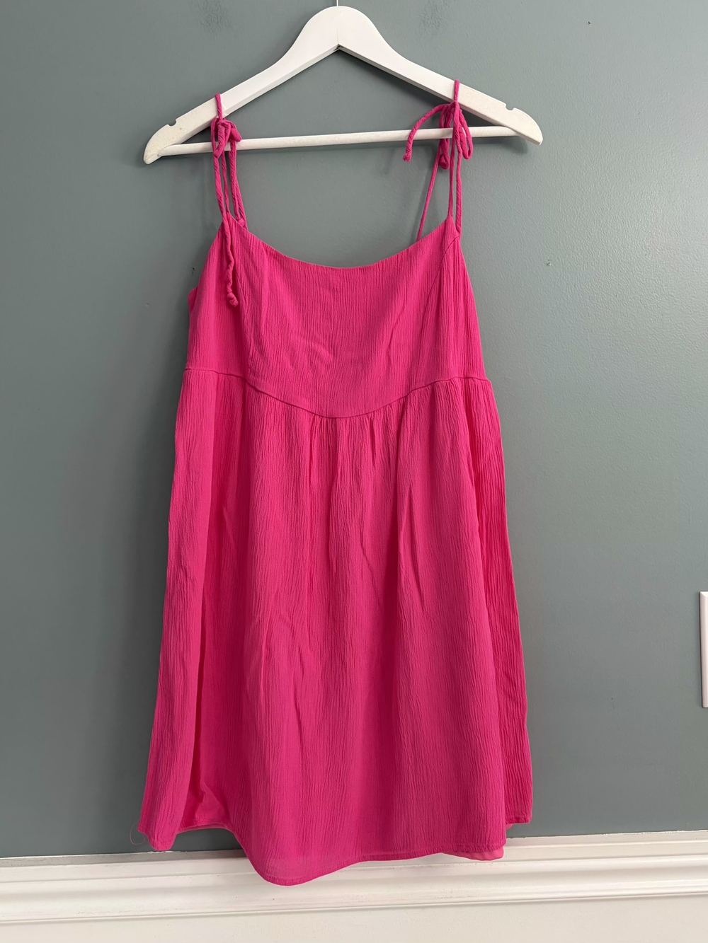 Altar'd State Hot Pink Tie Strap Babydoll Mini Dress Size XL Smocked Boho